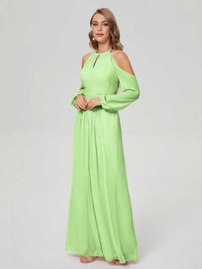 Phoebe Long Sleeves Column Chiffon Bridesmaid Dress