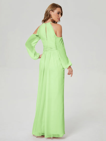Phoebe Long Sleeves Column Chiffon Bridesmaid Dress