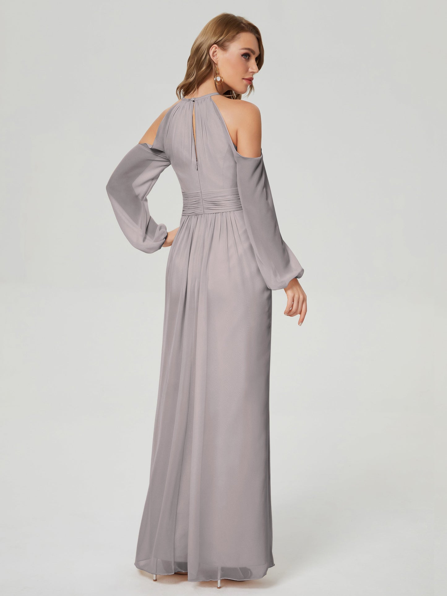 Phoebe Long Sleeves Column Chiffon Bridesmaid Dress