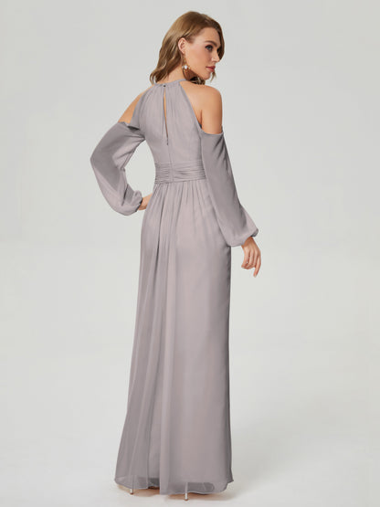 Phoebe Long Sleeves Column Chiffon Bridesmaid Dress
