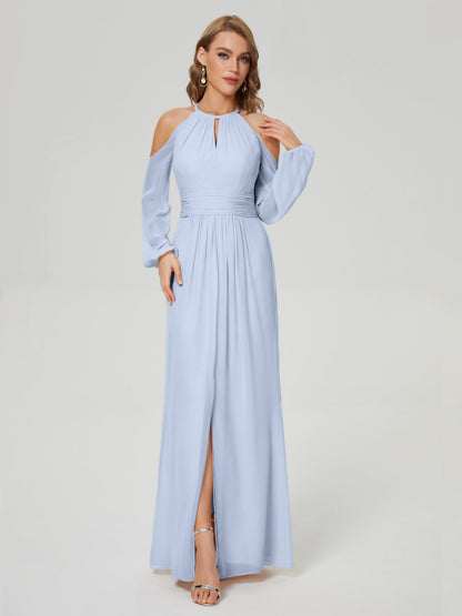Phoebe Long Sleeves Column Chiffon Bridesmaid Dress