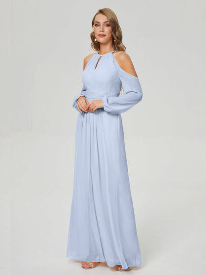 Phoebe Long Sleeves Column Chiffon Bridesmaid Dress