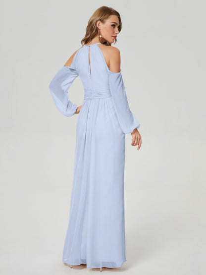 Phoebe Long Sleeves Column Chiffon Bridesmaid Dress