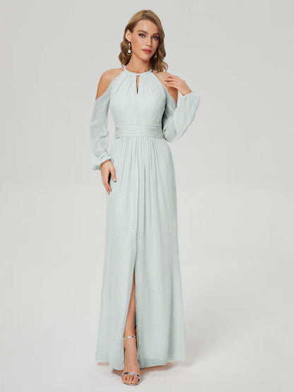 Phoebe Long Sleeves Column Chiffon Bridesmaid Dress