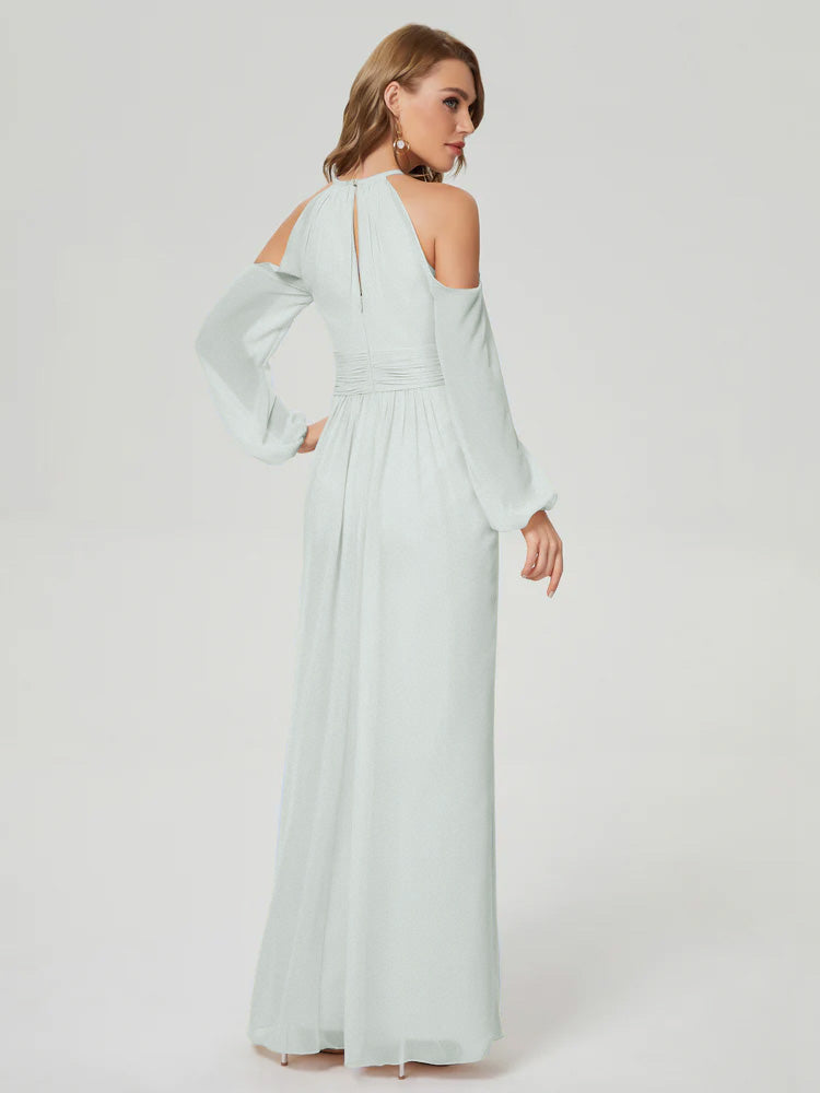 Phoebe Long Sleeves Column Chiffon Bridesmaid Dress