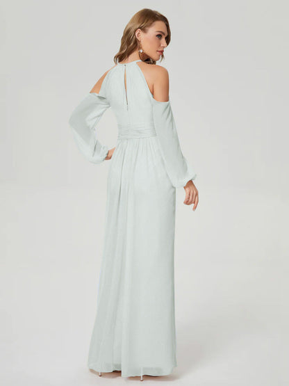 Phoebe Long Sleeves Column Chiffon Bridesmaid Dress