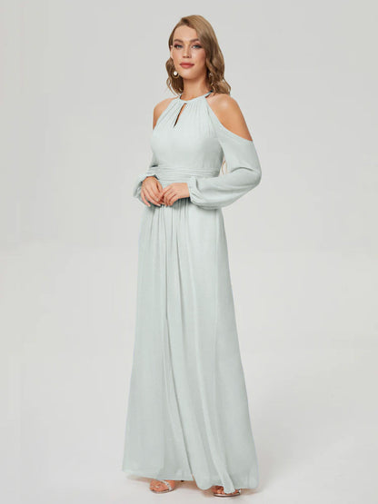 Phoebe Long Sleeves Column Chiffon Bridesmaid Dress