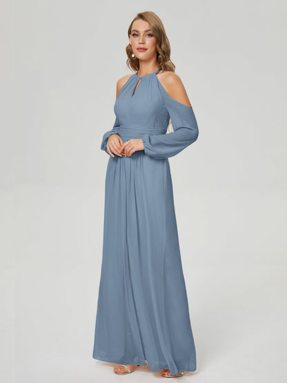 Phoebe Long Sleeves Column Chiffon Bridesmaid Dress