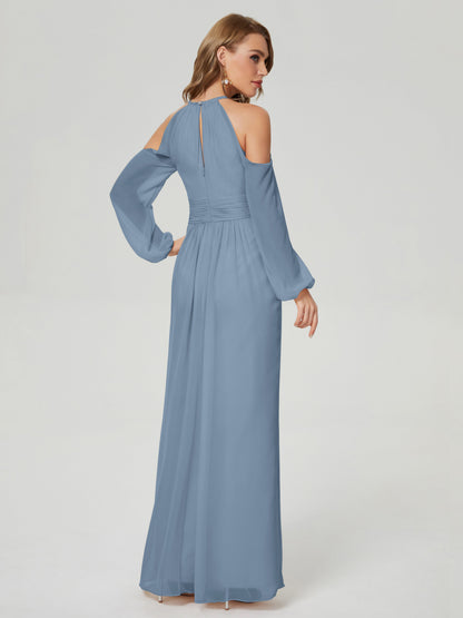 Phoebe Long Sleeves Column Chiffon Bridesmaid Dress