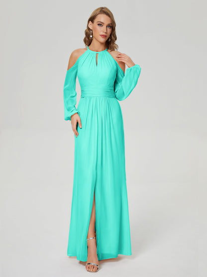 Phoebe Long Sleeves Column Chiffon Bridesmaid Dress