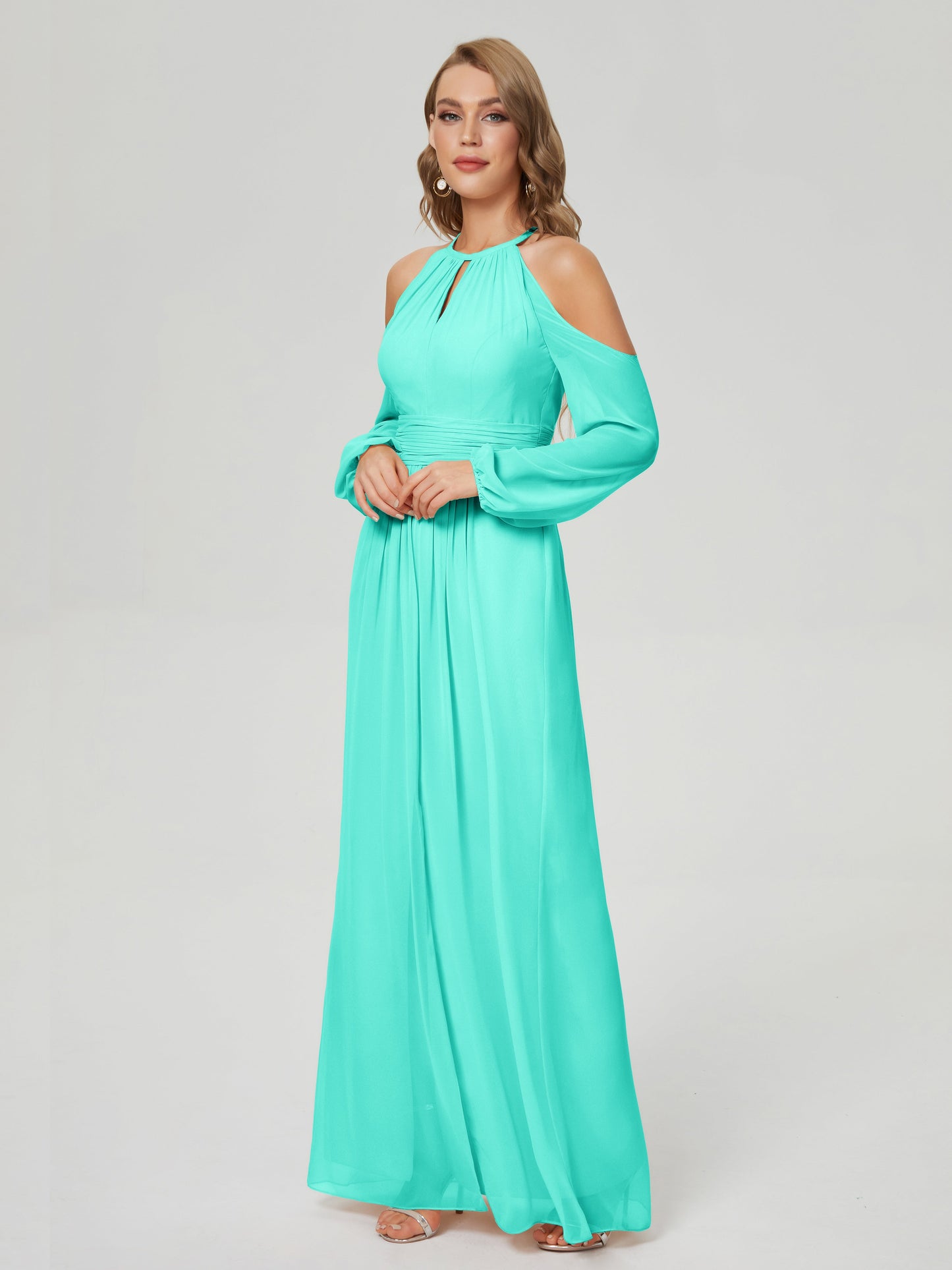 Phoebe Long Sleeves Column Chiffon Bridesmaid Dress