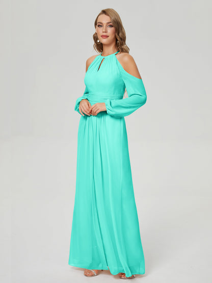 Phoebe Long Sleeves Column Chiffon Bridesmaid Dress