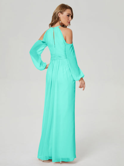 Phoebe Long Sleeves Column Chiffon Bridesmaid Dress