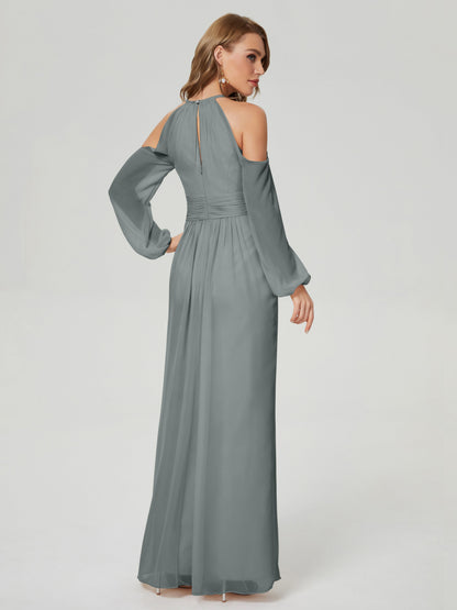 Phoebe Long Sleeves Column Chiffon Bridesmaid Dress
