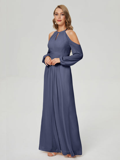 Phoebe Long Sleeves Column Chiffon Bridesmaid Dress