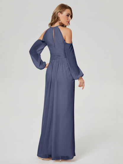Phoebe Long Sleeves Column Chiffon Bridesmaid Dress