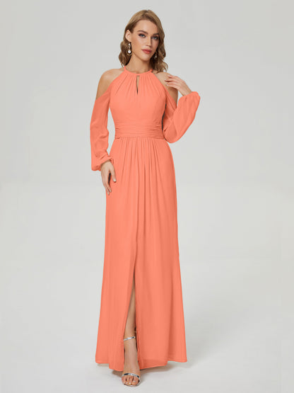Phoebe Long Sleeves Column Chiffon Bridesmaid Dress