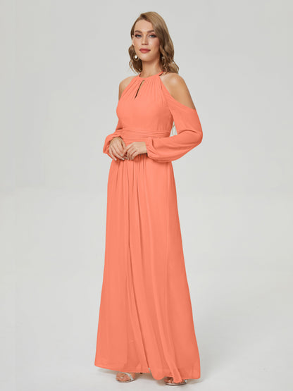 Phoebe Long Sleeves Column Chiffon Bridesmaid Dress