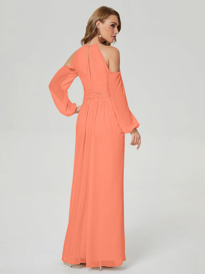 Phoebe Long Sleeves Column Chiffon Bridesmaid Dress