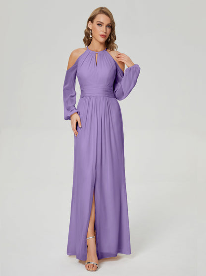 Phoebe Long Sleeves Column Chiffon Bridesmaid Dress