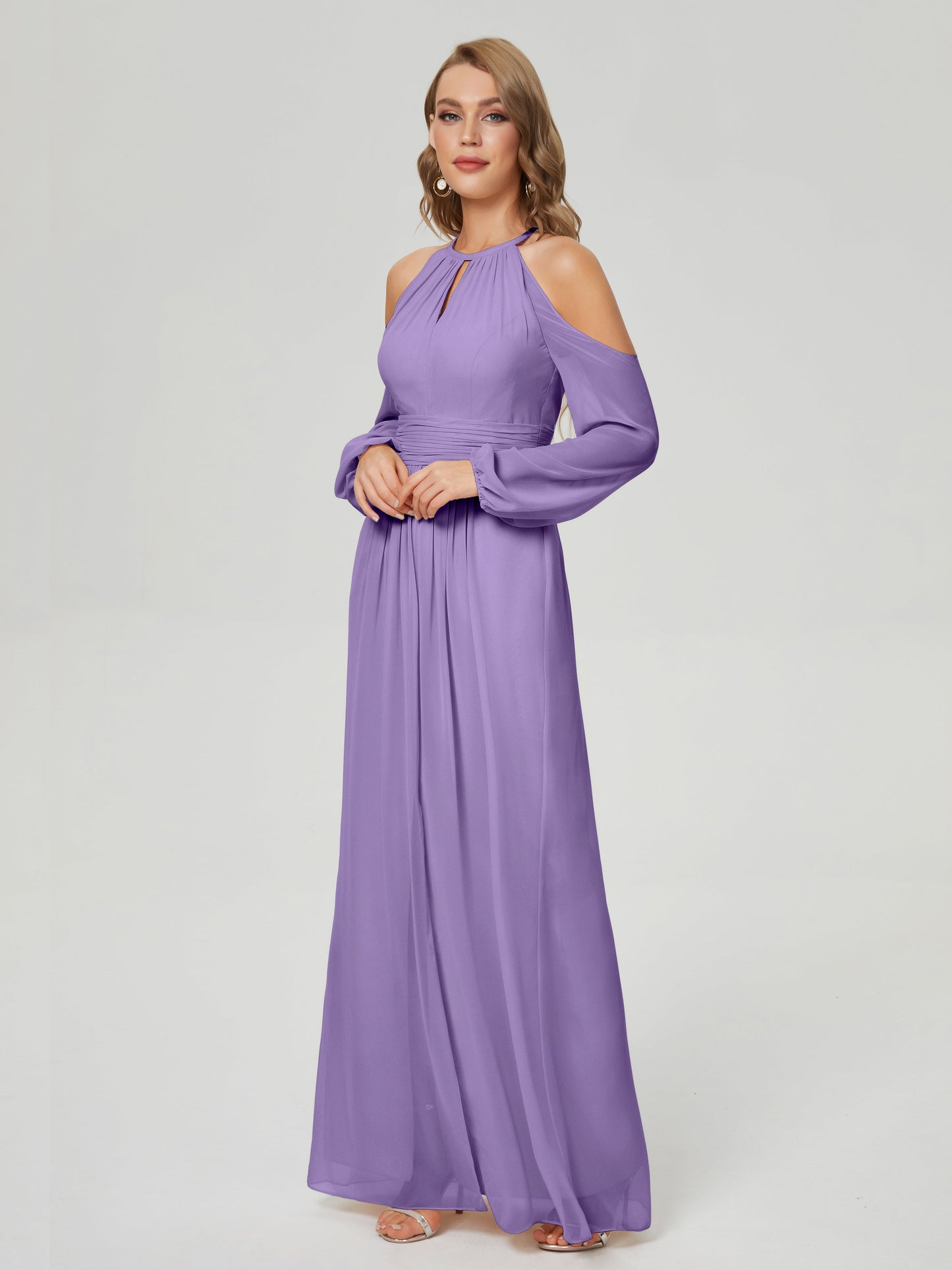 Phoebe Long Sleeves Column Chiffon Bridesmaid Dress
