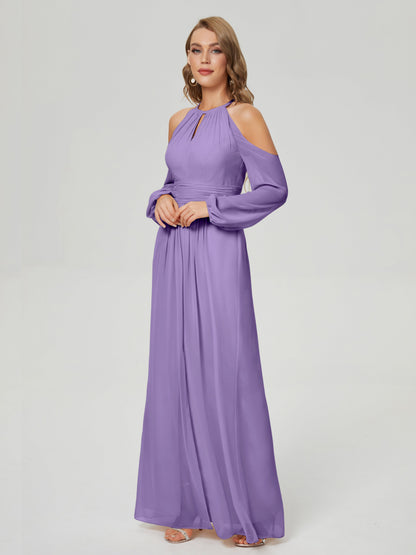 Phoebe Long Sleeves Column Chiffon Bridesmaid Dress