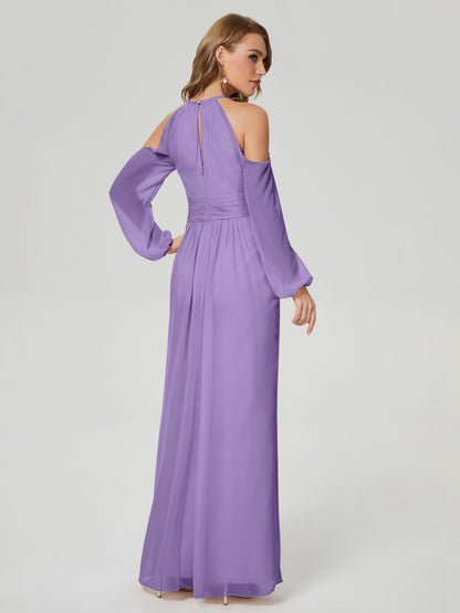 Phoebe Long Sleeves Column Chiffon Bridesmaid Dress
