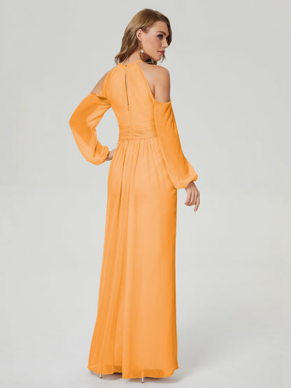 Phoebe Long Sleeves Column Chiffon Bridesmaid Dress