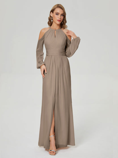 Phoebe Long Sleeves Column Chiffon Bridesmaid Dress