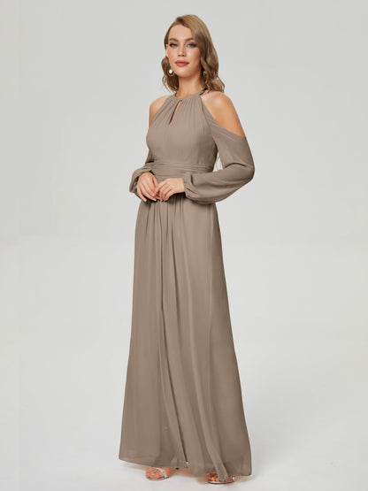 Phoebe Long Sleeves Column Chiffon Bridesmaid Dress