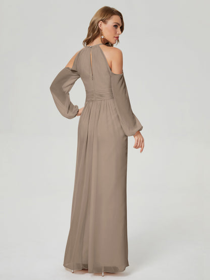 Phoebe Long Sleeves Column Chiffon Bridesmaid Dress