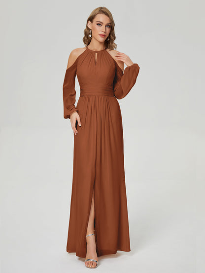 Phoebe Long Sleeves Column Chiffon Bridesmaid Dress