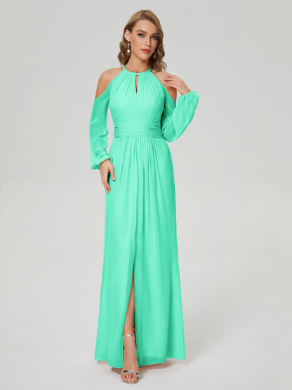 Phoebe Long Sleeves Column Chiffon Bridesmaid Dress