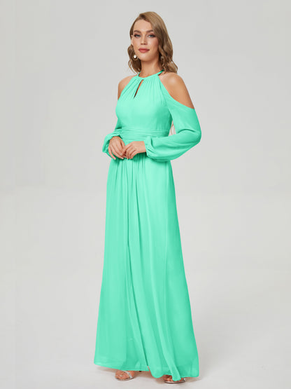 Phoebe Long Sleeves Column Chiffon Bridesmaid Dress