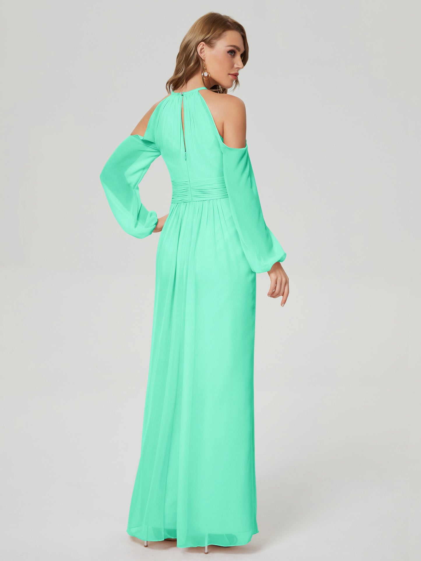 Phoebe Long Sleeves Column Chiffon Bridesmaid Dress