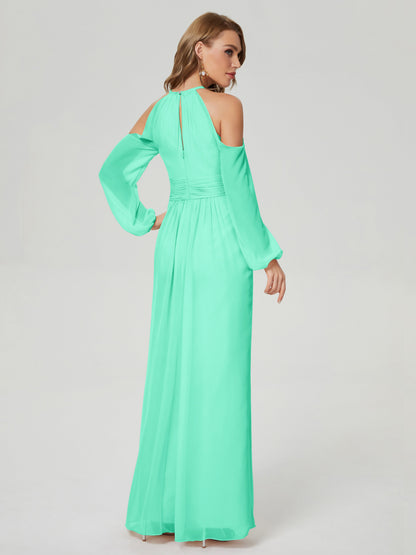 Phoebe Long Sleeves Column Chiffon Bridesmaid Dress