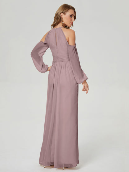 Phoebe Long Sleeves Column Chiffon Bridesmaid Dress
