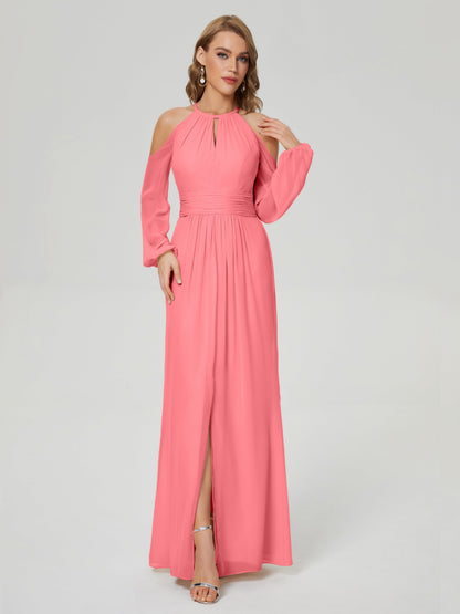 Phoebe Long Sleeves Column Chiffon Bridesmaid Dress