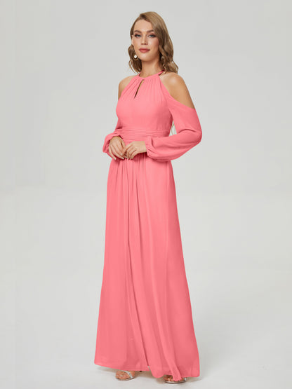 Phoebe Long Sleeves Column Chiffon Bridesmaid Dress