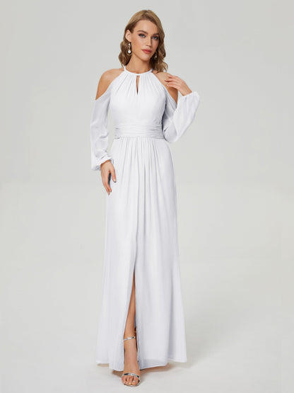 Phoebe Long Sleeves Column Chiffon Bridesmaid Dress