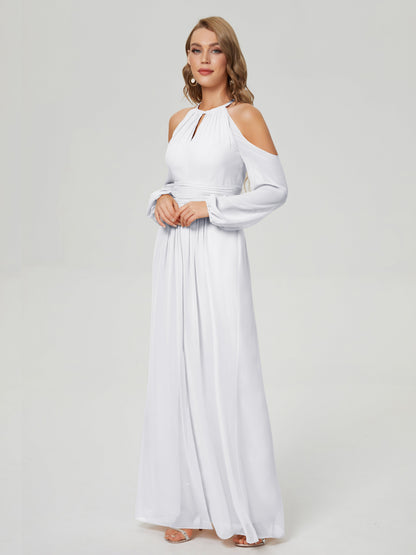 Phoebe Long Sleeves Column Chiffon Bridesmaid Dress