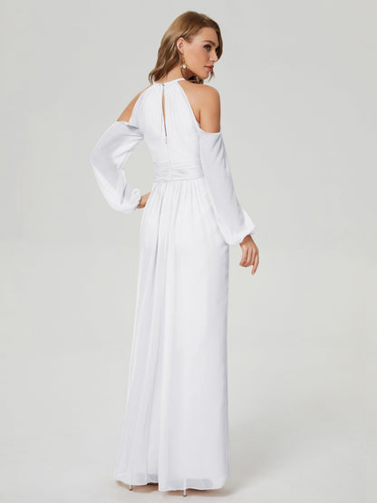 Phoebe Long Sleeves Column Chiffon Bridesmaid Dress