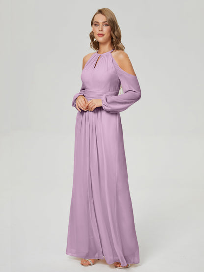 Phoebe Long Sleeves Column Chiffon Bridesmaid Dress