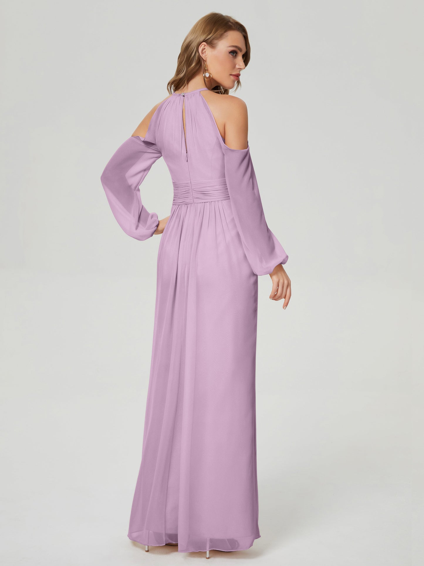 Phoebe Long Sleeves Column Chiffon Bridesmaid Dress