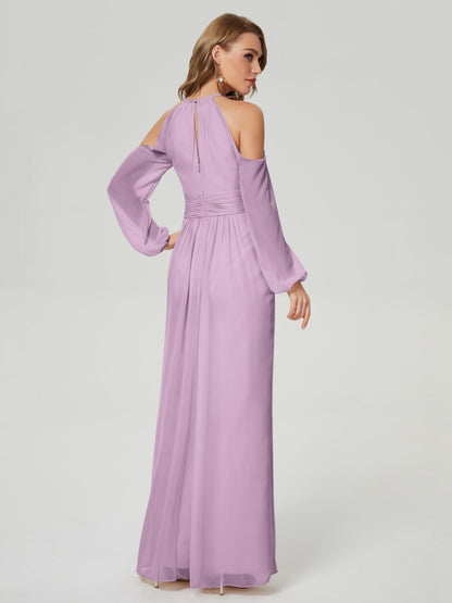 Phoebe Long Sleeves Column Chiffon Bridesmaid Dress