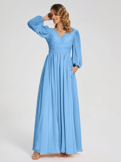 Journey Long Sleeves V-neck Bridesmaid Dress with Side Slit