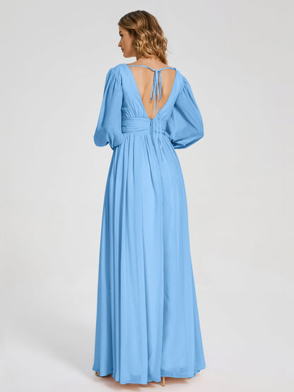 Journey Long Sleeves V-neck Bridesmaid Dress with Side Slit