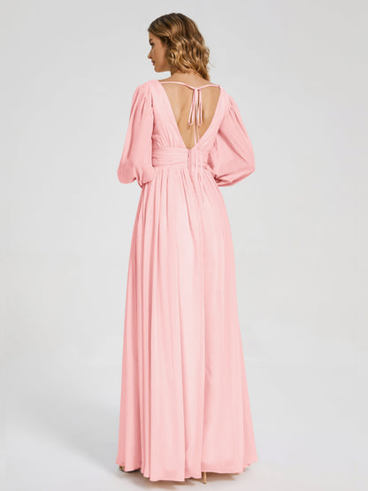 Journey Long Sleeves V-neck Bridesmaid Dress with Side Slit