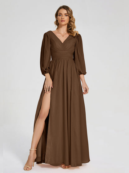 Journey Long Sleeves V-neck Bridesmaid Dress with Side Slit
