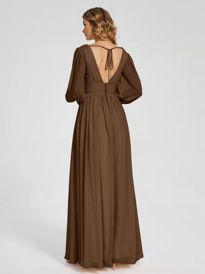 Journey Long Sleeves V-neck Bridesmaid Dress with Side Slit